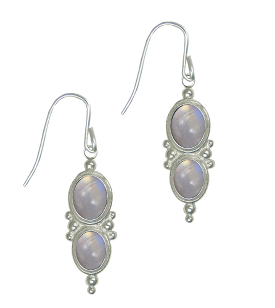 Sterling Silver Drop Dangle Earrings With Rainbow Moonstone